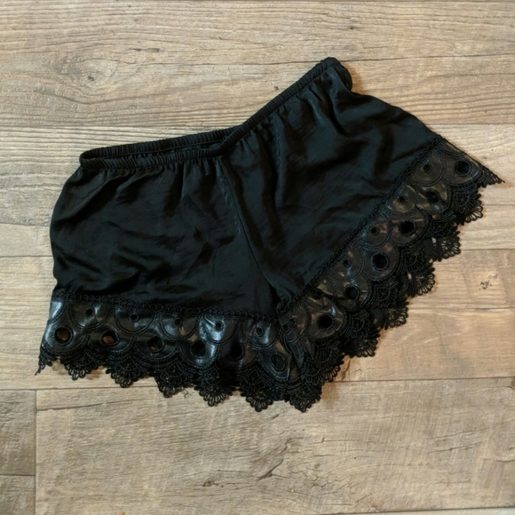 audrey Pants - Audrey Black Satin and Leather Shorts audrey Pants - Audrey Black Satin and Leather Shorts